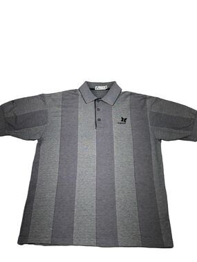 Kapalua Golf Polo Vertical Striped Shirt Gray Mens Medium 100% Cotton Vintage